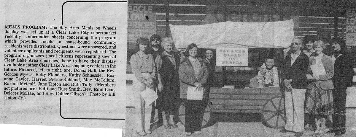 BAMOW volunteers promoting the new program from a covered wagon — the origin of the organization's iconic logo, 1982