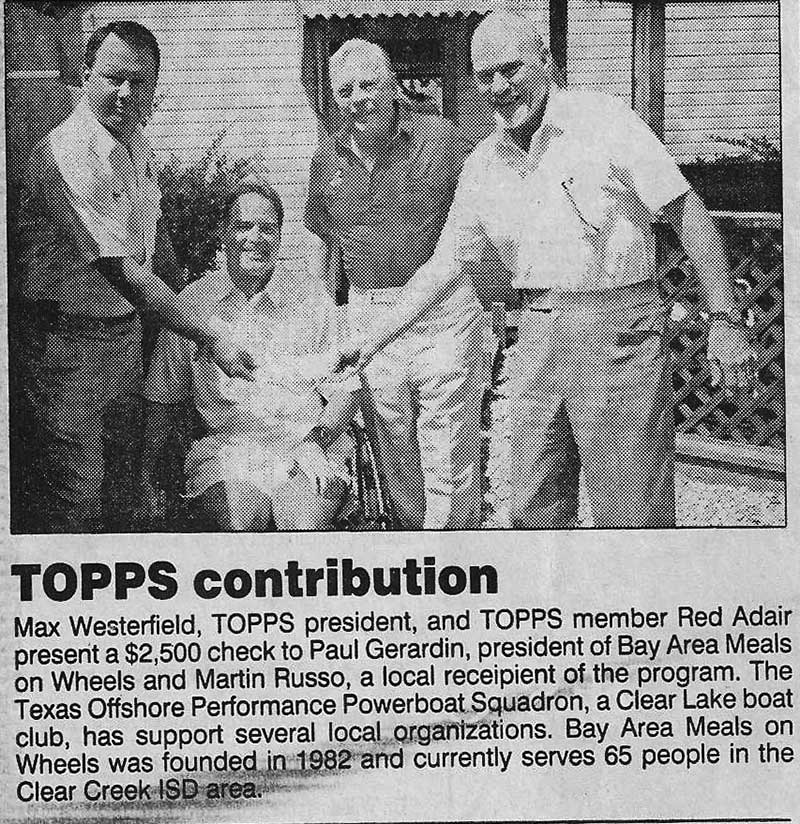 Community donors presenting a check to Bay Area Meals on Wheels, 1994