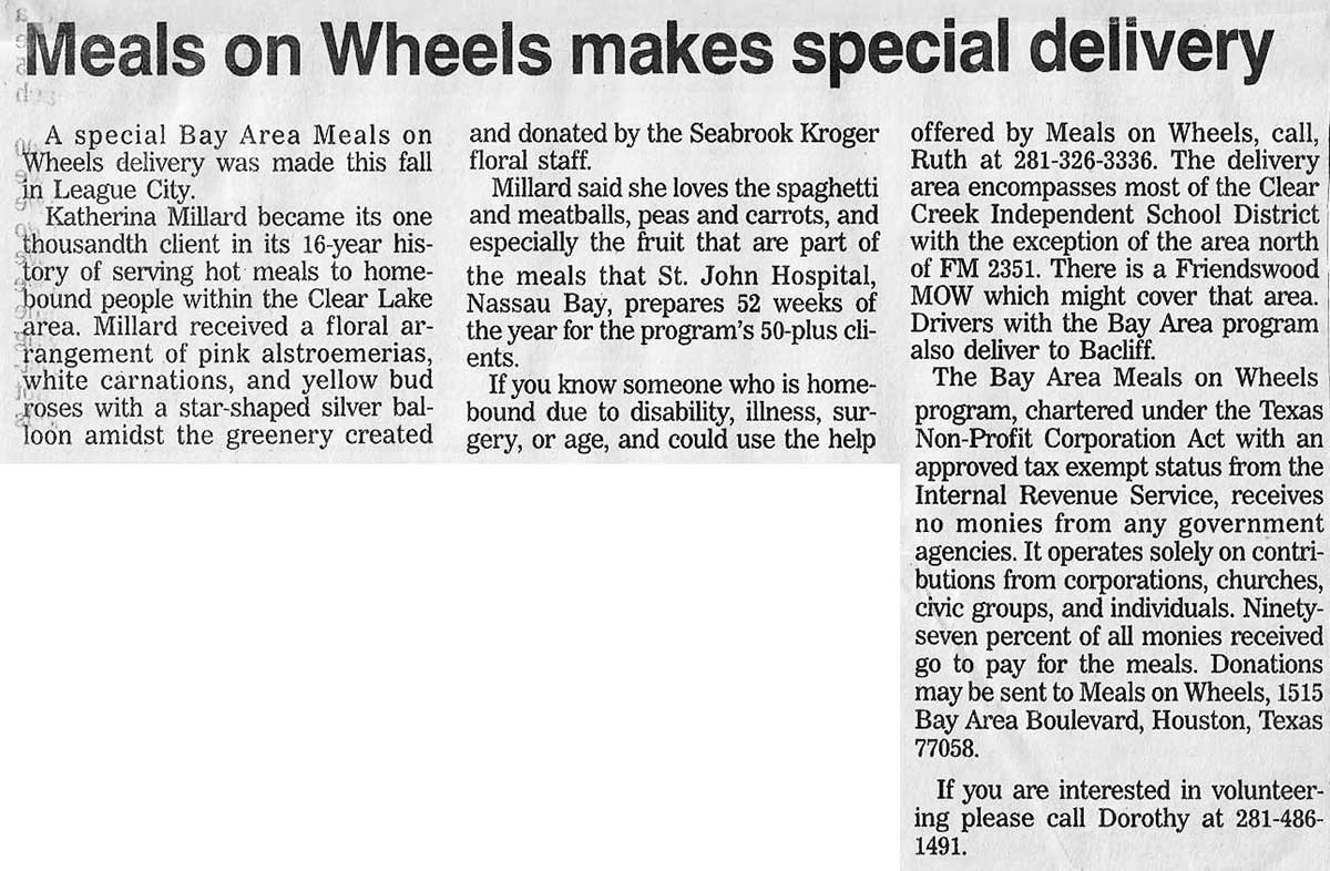Newspaper coverage of the BAMOW 1,000th client milestone, 1998