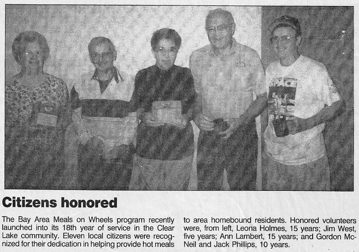 Honored BAMOW volunteers recognized for years of service, 1999