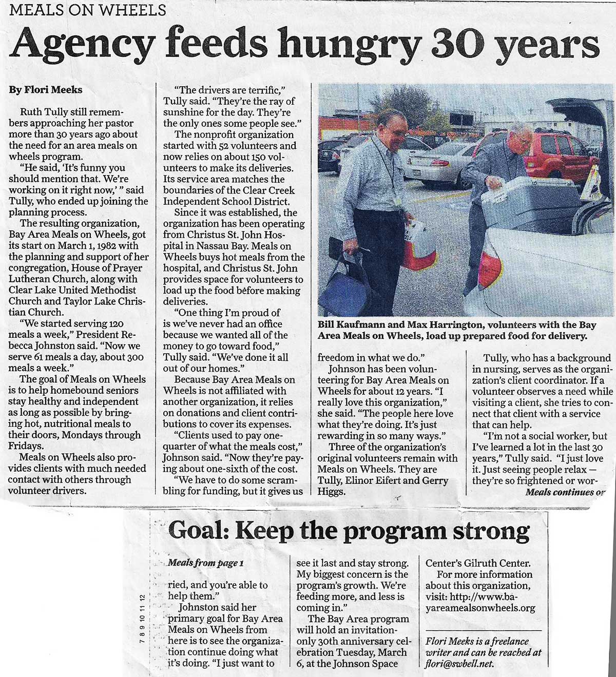 Newspaper coverage of BAMOW's 30th Anniversary milestone, 2012